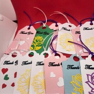Hand Crafted  Floral  Colorful Gift Tags Thank You Cards Set of 12